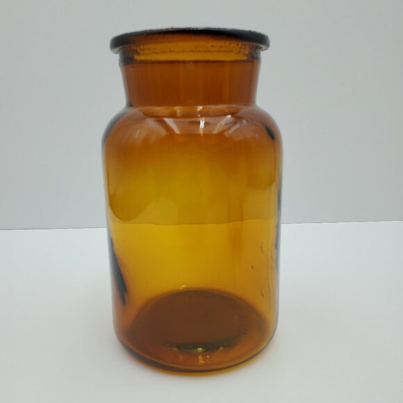 Large Amber Apothecary Jar Bubble Lid Glass Canister Storage Container - Picture 2 of 6